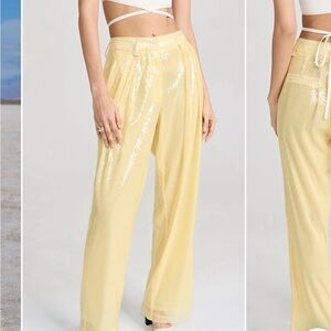 STAUD Yellow Sequin Wide Leg Pants